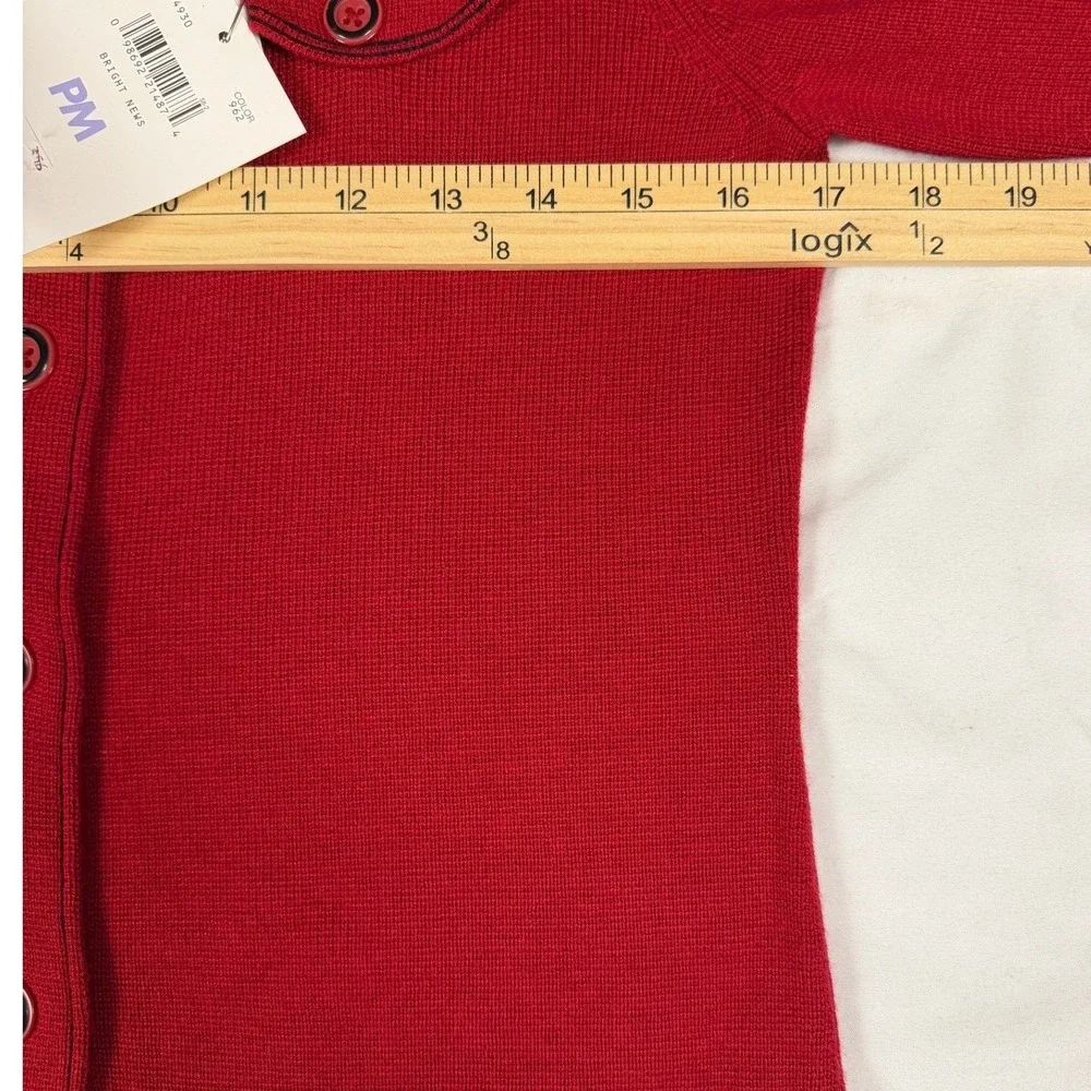 NWT Emma James Red Button Front Cardigan Size PM Cozy Minimalist Staple Academia